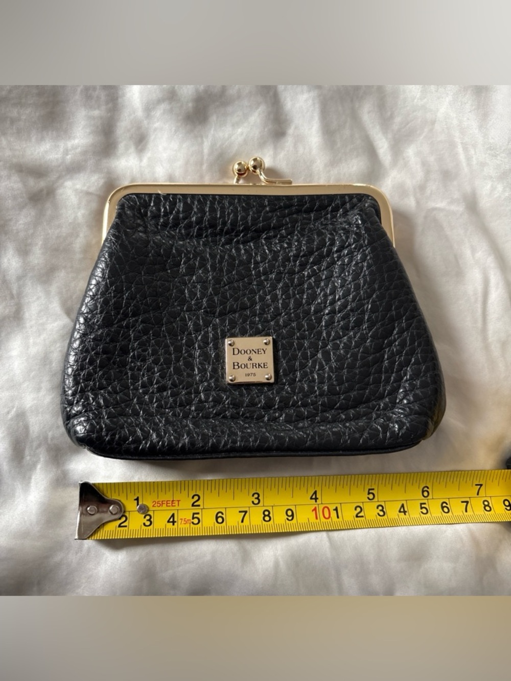 Dooney & Bourke Black Pebbled Leather Kiss-Lock Clutch with Gold Hardware - Picture 2 of 4